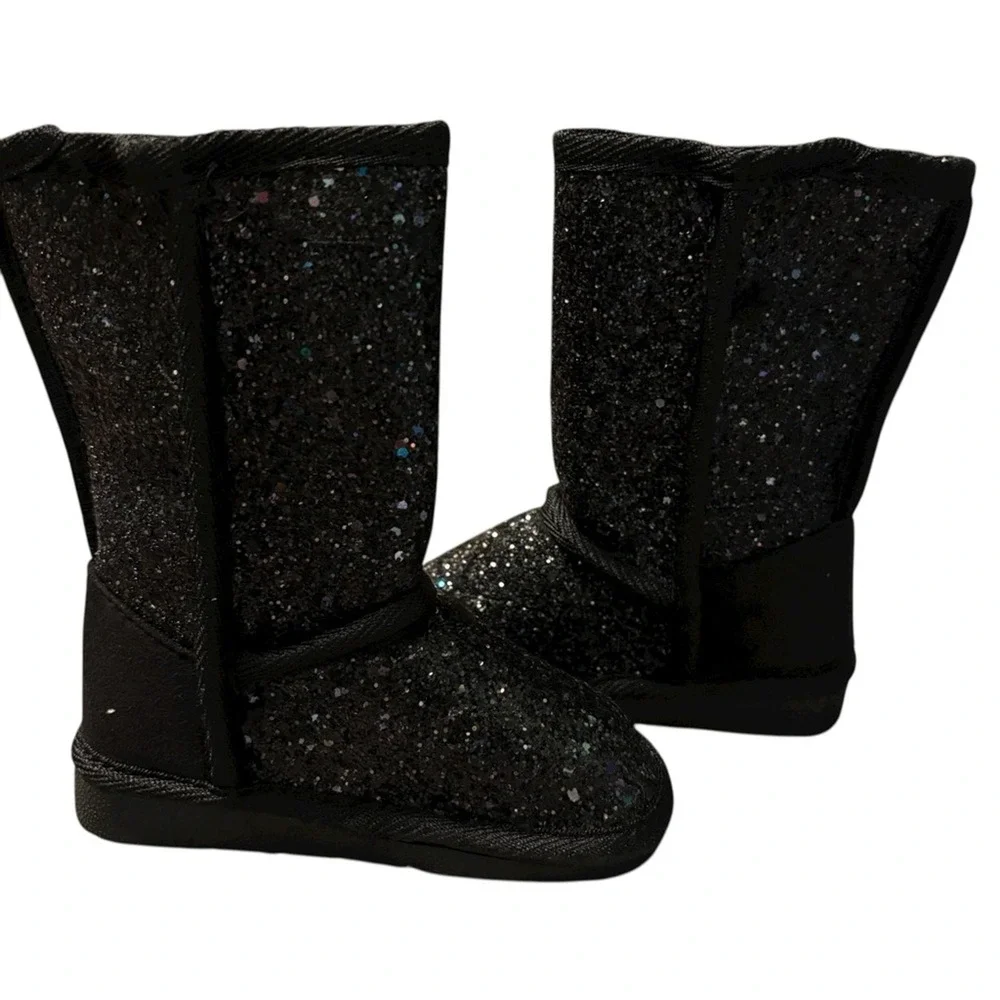 FabKids Girls Black Glitter Fuzzy Fuzzies Winter‎ Boots Size T6 US6 EU22